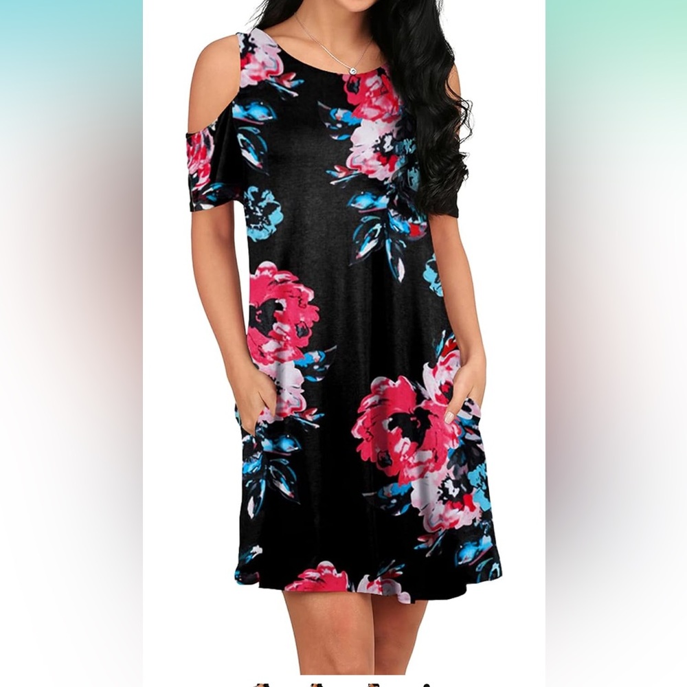 Cold Shoulder Tunic Top T-Shirt Swing
Dress with Pockets Medium/ Large
